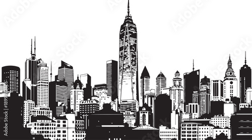 City landscape. Different buildings on street, outline cityscape hand sketch, flat houses. Hand drawn vector illustration