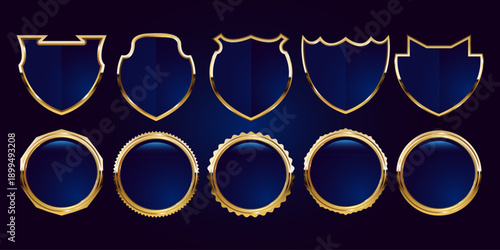 Gold badge, seal and heraldic shield emblem set — vector