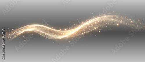 Panel kuchenny z motywem Golden glowing light wave with sparkling particles and luminous energy trail abstract elegant vector illustration on transparent background