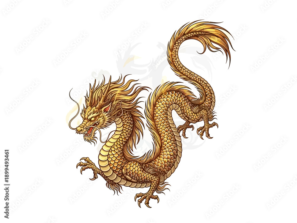 Fototapeta premium Golden chinese dragon illustration
