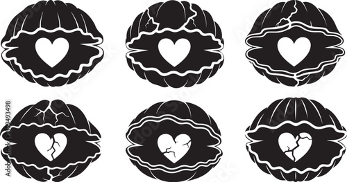 Heartbroken Lips with Cracked Hearts in Black and White