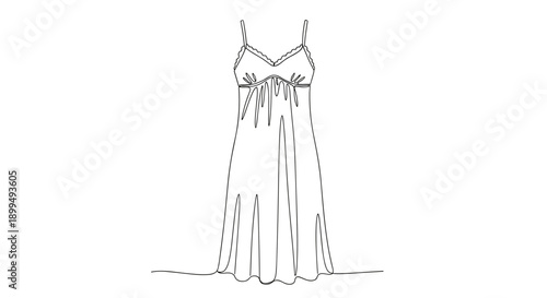 Elegant cotton nightgown sketch isolated on a white background, showcasing simple lines and graceful design