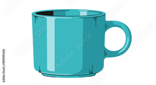Turquoise scratched mug with visible wear, isolated against a clean white background, showcasing a classic handle and glossy finish