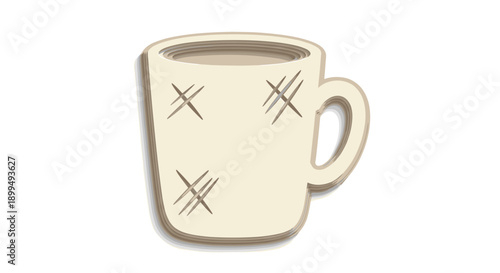 Isolated white mug with artistic scratched design on a plain background, showcasing a simple and elegant style with subtle texture
