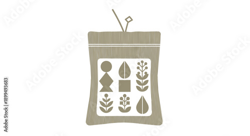 Artistic illustration of a dried herb sachet with geometric and leaf designs, isolated on a white background