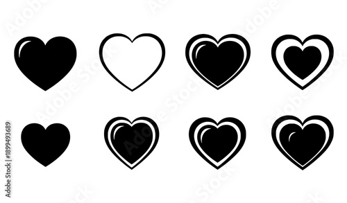 Red and black heart icon set love symbol vector