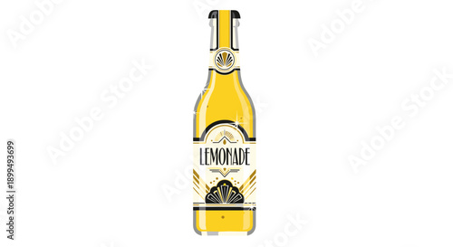 Sparkling lemonade bottle with vibrant yellow label isolated on a crisp white background, showcasing refreshing citrus design and elegant packaging