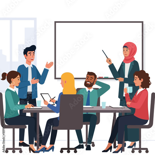 Business people in a meeting discussion.