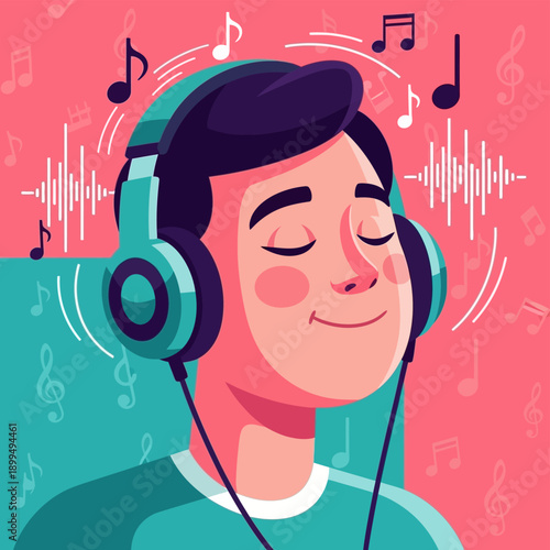 Man wearing headphones listening to music.