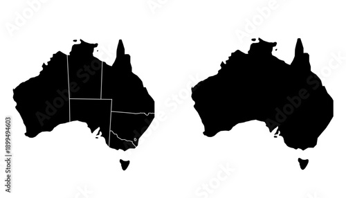 Australia Map Black Silhouette with Regional Outlines – Editable Layered EPS | Australia Outline Vector