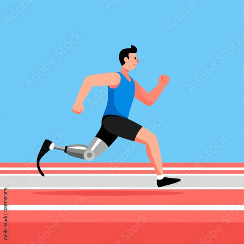 Man with prosthetic leg running fast.