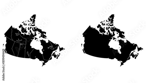 Canada Map Black Silhouette with Regional Outlines – Editable Layered EPS | Canada Outline Vector