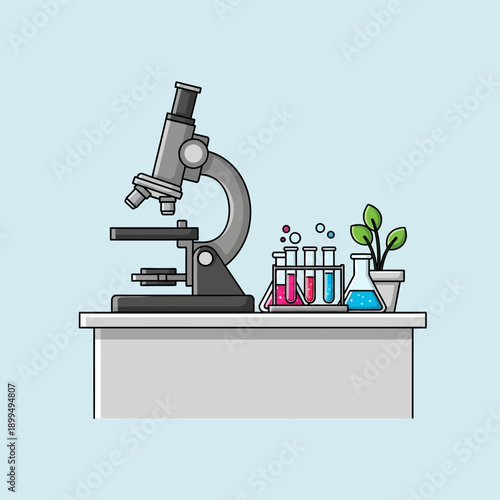 Microscope on a laboratory table closeup.