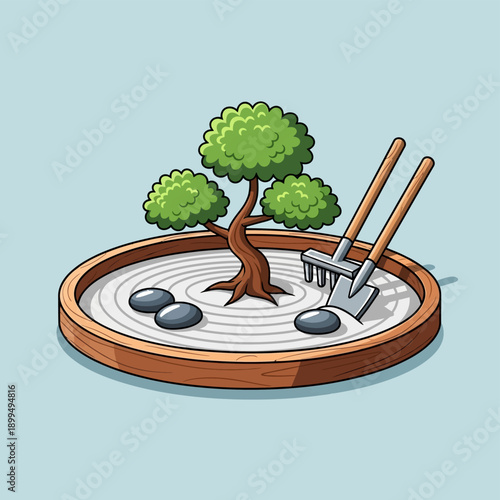 Miniature Zen Garden with Tree Rocks.