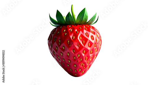 Stylized Low Poly Strawberry Fruit with Polygonal Seed Texture Isolated on Transparent Background