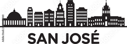 San jose city skyline silhouette black vector illustration on white background costa rican urban