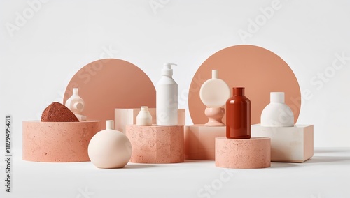 Display of Various Cosmetic Containers in Different Shapes on a Light Background