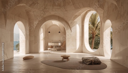 Modern Design Space With Natural Light and Palm Trees Near the Ocean