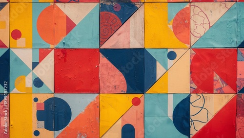 Colorful Wall With Abstract Shapes and Patterns in Urban Setting During Daylight