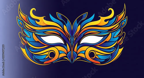 Vibrant colorful mask with flame design on dark background for mardi gras or halloween costume party