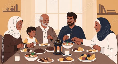 Diverse family enjoying traditional meal together indoors