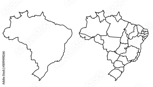 Brazil Map White Silhouette with Detailed Regions – Editable Layered EPS | Brazil Outline Vector