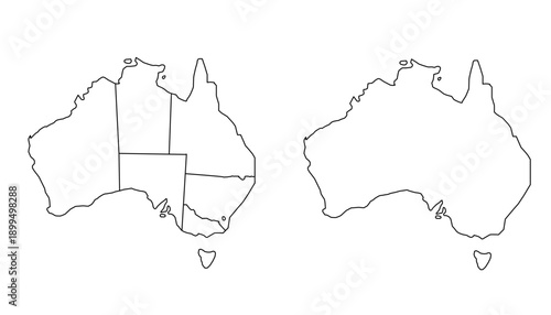 Australia Map White Filled Silhouette with Regional Borders – Editable Layered EPS | Australia Outline Vector
