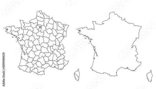 France Map White Silhouette with Detailed Regions – Editable Layered EPS | France Outline Vector