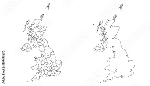 United Kingdom Map White Silhouette with Detailed Regions – Editable Layered EPS | UK Outline Vector