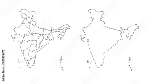 India Map White Silhouette with Detailed Regions – Editable Layered EPS | India Outline Vector