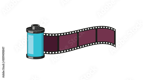A simple cartoon vector illustration of a roll of camera film, representing photography, cinema, and vintage technology for media.