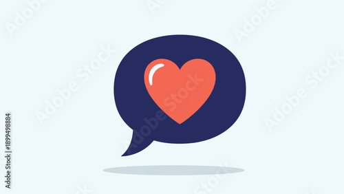 A simple and modern flat icon of a dark blue speech bubble with a bright red heart inside, symbolizing love, likes, and positive messages.