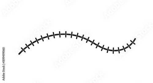 This black vector icon depicts a curved railway track, symbolizing journey, direction, movement, and long-term planning. It represents travel routes, transportation systems, progress paths, and life j