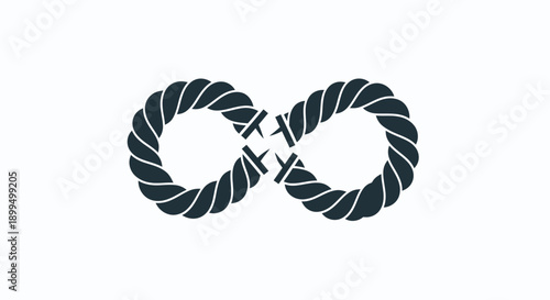 This black vector icon features an infinity symbol designed with a rope style, representing continuity, eternity, strength, and unbreakable connection. The rope texture conveys durability, unity, and 