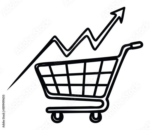 Shopping cart icon representing increasing sales, growing market demand, or rising consumer prices for economic and financial industry presentations and reports.