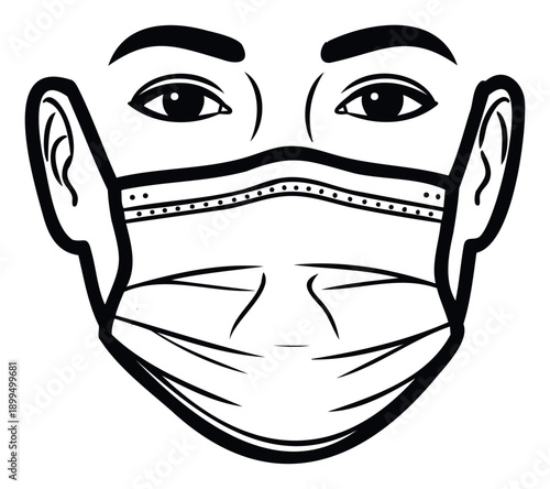 Stylized person wearing a medical face mask covering mouth and nose, ideal for public health campaigns, safety instructions, and educational materials during outbreaks