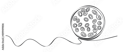 Abstract continuous line drawing forming a stylistic film reel and dynamic wavy line, perfect for creative media presentations or video production themes