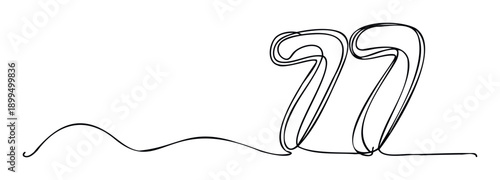 Modern continuous line drawing displaying the number seventyseven with a flowing curved segment, perfect for representing anniversaries, milestones, ages, or adding a sleek touch to various