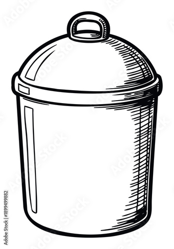 Black line drawing of a kitchen cooking pot with a lid, useful for culinary themed projects, recipe visuals, kitchenware product promotions, or restaurant menu designs.