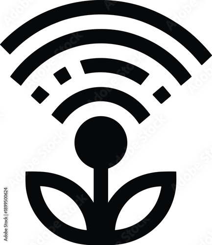 Smart agriculture icon, iot plant monitoring, wireless sensor technology, digital farming, precision agriculture, eco sustainability, modern agritech, flat vector symbol