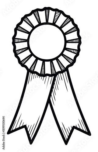 Classic black outline rosette award ribbon for celebrating achievement and success, perfect for adding a touch of prestige to certificates, invitations, or event branding