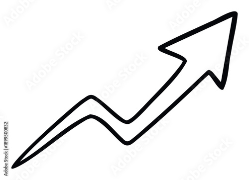 A bold black zigzag arrow pointing upward and right symbolizing financial market growth business development progress or an increasing trend in various analytical presentations and data