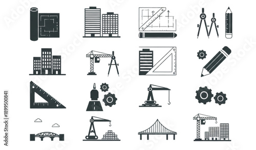 Modern Solid Architectural Blueprint and Civil Engineering Tools Vector Pack