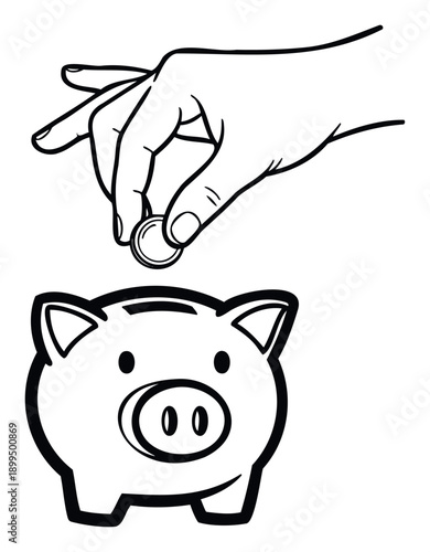 A human hand depositing a coin into a classic piggy bank, symbolizing financial savings, future investments, and economic planning, suitable for personal finance topics and educational