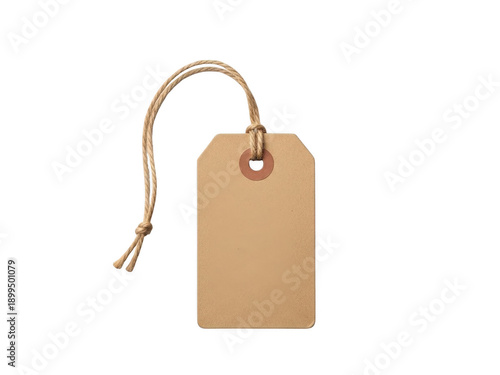A rustic brown paper tag with a string attached, perfect for crafting and labeling. isolated on transparent background