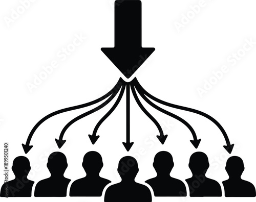 Silhouette big arrow distributing information to diverse target audience group illustration vector