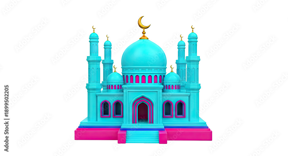 Fototapeta premium Cartoon Islamic Mosque with Crescent Moon