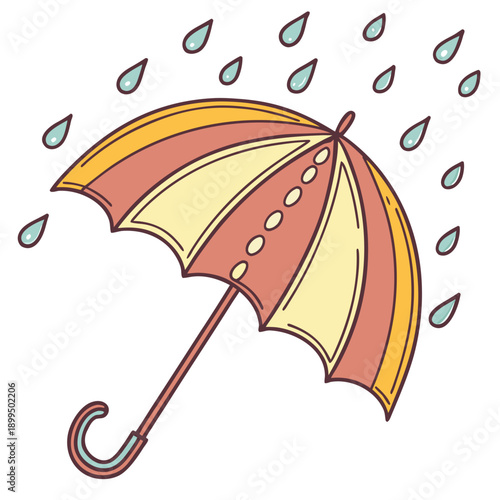 Colorful umbrella shielding against a gentle rain shower in a cheerful scene