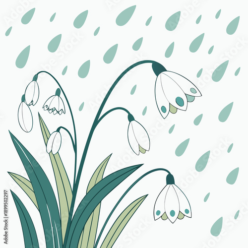 Graceful crocuses blooming amidst gentle rainfall in a whimsical watercolor scene