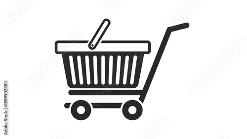 Shopping cart illustration with handle and wheels on a white background viewed from the side